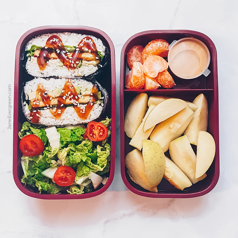 Vegan meal prep idea - sushi sandwich with salad