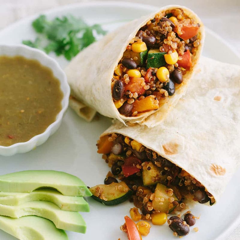 High protein vegan breakfast idea - quinoa bean burritos